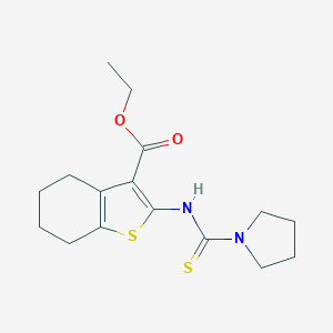 molecular formula C16H22N2O2S2 B276238 Ethyl 2-[(1-pyrrolidinylcarbothioyl)amino]-4,5,6,7-tetrahydro-1-benzothiophene-3-carboxylate 