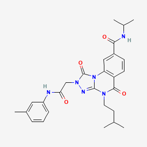 molecular formula C27H32N6O4 B2762389 4-isopentyl-N-isopropyl-1,5-dioxo-2-(2-oxo-2-(m-tolylamino)ethyl)-1,2,4,5-tetrahydro-[1,2,4]triazolo[4,3-a]quinazoline-8-carboxamide CAS No. 1243088-73-4