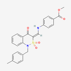 molecular formula C25H22N2O5S B2762404 甲酸甲酯-4-({(E)-[1-(4-甲基苯基甲基)-2,2-二氧代-4-氧代-1,4-二氢-3H-2,1-苯并噻嗪-3-基甲亚基]甲基}氨基)苯甲酸酯 CAS No. 892302-53-3