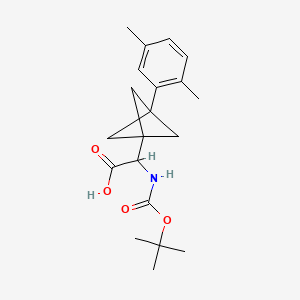 molecular formula C20H27NO4 B2762412 2-[3-(2,5-Dimethylphenyl)-1-bicyclo[1.1.1]pentanyl]-2-[(2-methylpropan-2-yl)oxycarbonylamino]acetic acid CAS No. 2287267-70-1