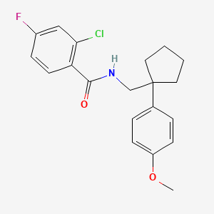 molecular formula C20H21ClFNO2 B2762419 2-chloro-4-fluoro-N-((1-(4-methoxyphenyl)cyclopentyl)methyl)benzamide CAS No. 1091474-43-9