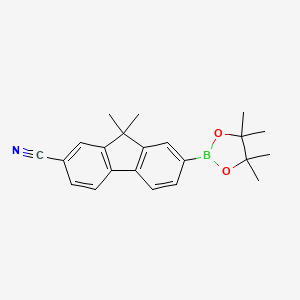 molecular formula C22H24BNO2 B2762421 9,9-Dimethyl-7-(4,4,5,5-tetramethyl-1,3,2-dioxaborolan-2-yl)-9H-fluorene-2-carbonitrile CAS No. 1539314-85-6