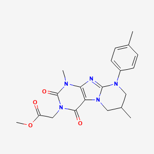 molecular formula C20H23N5O4 B2762422 methyl 2-(1,7-dimethyl-2,4-dioxo-9-(p-tolyl)-1,2,6,7,8,9-hexahydropyrimido[2,1-f]purin-3(4H)-yl)acetate CAS No. 847379-93-5
