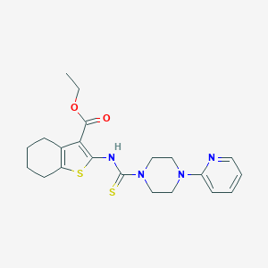 molecular formula C21H26N4O2S2 B276243 Ethyl 2-({[4-(2-pyridinyl)-1-piperazinyl]carbothioyl}amino)-4,5,6,7-tetrahydro-1-benzothiophene-3-carboxylate 