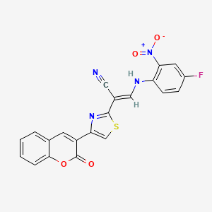 molecular formula C21H11FN4O4S B2762431 (E)-3-((4-氟-2-硝基苯基)氨基)-2-(4-(2-氧代-2H-香豆素-3-基)噻唑-2-基)丙烯腈 CAS No. 477298-40-1