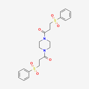 molecular formula C22H26N2O6S2 B2762438 3-(Benzenesulfonyl)-1-[4-[3-(benzenesulfonyl)propanoyl]piperazin-1-yl]propan-1-one CAS No. 868677-76-3