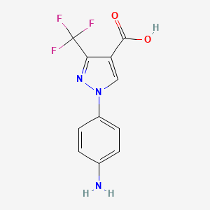 molecular formula C11H8F3N3O2 B2762455 1-(4-Aminophenyl)-3-(trifluoromethyl)pyrazole-4-carboxylic acid CAS No. 1975118-19-4