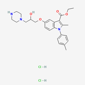 molecular formula C26H35Cl2N3O4 B2762476 乙酸乙酯5-(2-羟基-3-(哌嗪-1-基)丙氧基)-2-甲基-1-(对甲苯基)-1H-吲哚-3-甲酸酯二盐酸盐 CAS No. 1189996-09-5