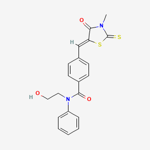 molecular formula C20H18N2O3S2 B2762483 (Z)-N-(2-hydroxyethyl)-4-((3-methyl-4-oxo-2-thioxothiazolidin-5-ylidene)methyl)-N-phenylbenzamide CAS No. 854002-27-0