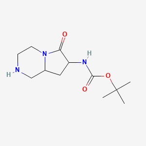 molecular formula C12H21N3O3 B2762490 叔丁基-N-(6-氧代-2,3,4,7,8,8a-六氢-1H-吡咯并[1,2-a]吡嗪-7-基)甲酸酯 CAS No. 1934374-11-4