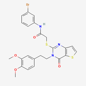 molecular formula C24H22BrN3O4S2 B2762514 N-(3-bromophenyl)-2-((3-(3,4-dimethoxyphenethyl)-4-oxo-3,4-dihydrothieno[3,2-d]pyrimidin-2-yl)thio)acetamide CAS No. 899547-23-0