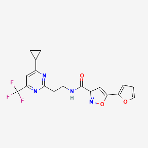 molecular formula C18H15F3N4O3 B2762518 N-(2-(4-cyclopropyl-6-(trifluoromethyl)pyrimidin-2-yl)ethyl)-5-(furan-2-yl)isoxazole-3-carboxamide CAS No. 1396866-39-9
