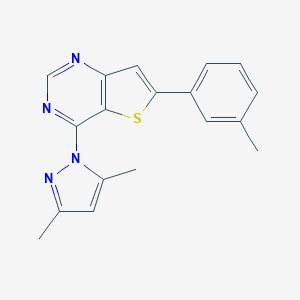 molecular formula C18H16N4S B276252 4-(3,5-dimethyl-1H-pyrazol-1-yl)-6-(3-methylphenyl)thieno[3,2-d]pyrimidine 