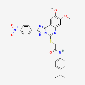 molecular formula C28H26N6O5S B2762522 2-((8,9-二甲氧基-2-(4-硝基苯基)-[1,2,4]三唑并[1,5-c]喹唑啉-5-基)硫)-N-(4-异丙基苯基)乙酰胺 CAS No. 902433-80-1
