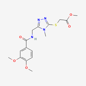 molecular formula C16H20N4O5S B2762538 Methyl 2-[[5-[[(3,4-dimethoxybenzoyl)amino]methyl]-4-methyl-1,2,4-triazol-3-yl]sulfanyl]acetate CAS No. 689750-81-0