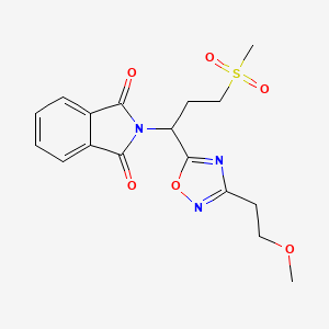 molecular formula C17H19N3O6S B2762550 2-(1-(3-(2-Methoxyethyl)-1,2,4-oxadiazol-5-yl)-3-(methylsulfonyl)propyl)isoindoline-1,3-dione CAS No. 1809474-96-1