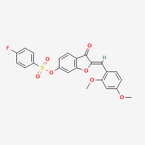 molecular formula C23H17FO7S B2762553 (Z)-2-(2,4-二甲氧基苯甲亚甲基)-3-氧代-2,3-二氢苯并呋喃-6-基 4-氟苯甲磺酸酯 CAS No. 929429-60-7