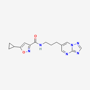 molecular formula C15H16N6O2 B2762566 N-(3-([1,2,4]triazolo[1,5-a]pyrimidin-6-yl)propyl)-5-cyclopropylisoxazole-3-carboxamide CAS No. 2034376-66-2
