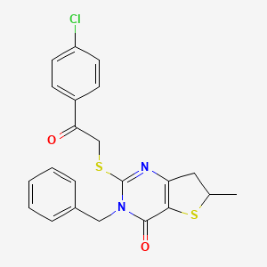 molecular formula C22H19ClN2O2S2 B2762580 3-Benzyl-2-[2-(4-chlorophenyl)-2-oxoethyl]sulfanyl-6-methyl-6,7-dihydrothieno[3,2-d]pyrimidin-4-one CAS No. 702665-88-1