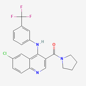 molecular formula C21H17ClF3N3O B2762587 (6-Chloro-4-((3-(trifluoromethyl)phenyl)amino)quinolin-3-yl)(pyrrolidin-1-yl)methanone CAS No. 1358696-70-4