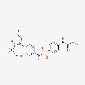 molecular formula C24H31N3O5S B2762590 N-(4-(N-(3,3-dimethyl-4-oxo-5-propyl-2,3,4,5-tetrahydrobenzo[b][1,4]oxazepin-8-yl)sulfamoyl)phenyl)isobutyramide CAS No. 921997-68-4