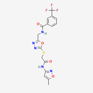 molecular formula C17H14F3N5O4S B2762592 N-((5-((2-((5-甲基异噁唑-3-基)氨基)-2-氧代乙基)硫)-1,3,4-噁二唑-2-基)甲基)-3-(三氟甲基)苯甲酰胺 CAS No. 872620-92-3