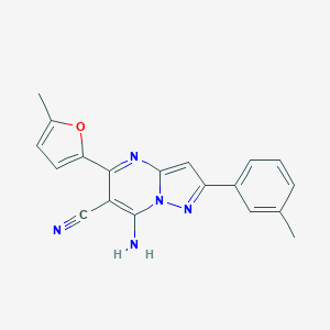 molecular formula C19H15N5O B276260 7-Amino-5-(5-methyl-2-furyl)-2-(3-methylphenyl)pyrazolo[1,5-a]pyrimidine-6-carbonitrile 