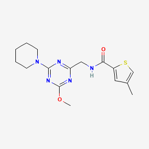 molecular formula C16H21N5O2S B2762603 N-((4-methoxy-6-(piperidin-1-yl)-1,3,5-triazin-2-yl)methyl)-4-methylthiophene-2-carboxamide CAS No. 2034270-01-2