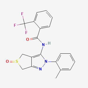 molecular formula C20H16F3N3O2S B2762612 N-(5-oxido-2-(o-tolyl)-4,6-dihydro-2H-thieno[3,4-c]pyrazol-3-yl)-2-(trifluoromethyl)benzamide CAS No. 1020247-31-7