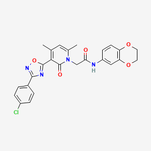 molecular formula C25H21ClN4O5 B2762615 2-(3-(3-(4-chlorophenyl)-1,2,4-oxadiazol-5-yl)-4,6-dimethyl-2-oxopyridin-1(2H)-yl)-N-(2,3-dihydrobenzo[b][1,4]dioxin-6-yl)acetamide CAS No. 1172284-58-0