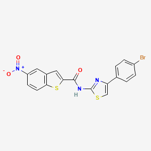 molecular formula C18H10BrN3O3S2 B2762617 N-[4-(4-溴苯基)-1,3-噻唑-2-基]-5-硝基-1-苯并噻吩-2-甲酰胺 CAS No. 361478-59-3