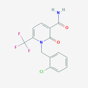 molecular formula C14H10ClF3N2O2 B2762623 1-[(2-Chlorophenyl)methyl]-2-oxo-6-(trifluoromethyl)-3-pyridinecarboxamide CAS No. 400084-97-1