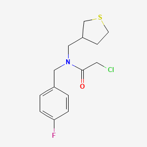 molecular formula C14H17ClFNOS B2762627 2-Chloro-N-[(4-fluorophenyl)methyl]-N-(thiolan-3-ylmethyl)acetamide CAS No. 2411291-42-2