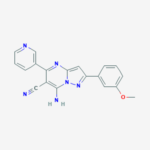 molecular formula C19H14N6O B276263 7-Amino-2-(3-methoxyphenyl)-5-(3-pyridinyl)pyrazolo[1,5-a]pyrimidine-6-carbonitrile 