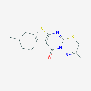 molecular formula C14H15N3OS2 B276265 2,8-dimethyl-7,8,9,10-tetrahydro-3H,11H-[1]benzothieno[2',3':4,5]pyrimido[2,1-b][1,3,4]thiadiazin-11-one 