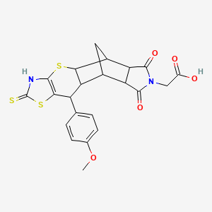 2-(10-(4-methoxyphenyl)-6,8-dioxo-2-thioxo-2,3,4a,5,5a,6,8a,9,9a,10-decahydro-5,9-methanothiazolo[5',4':5,6]thiopyrano[2,3-f]isoindol-7(8H)-yl)acetic acid