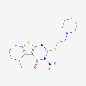 molecular formula C18H26N4OS2 B276268 3-amino-5-methyl-2-{[2-(1-piperidinyl)ethyl]sulfanyl}-5,6,7,8-tetrahydro[1]benzothieno[2,3-d]pyrimidin-4(3H)-one 