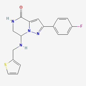 molecular formula C17H15FN4OS B2762694 2-(4-fluorophenyl)-7-[(2-thienylmethyl)amino]-6,7-dihydropyrazolo[1,5-a]pyrazin-4(5H)-one CAS No. 2108310-98-9