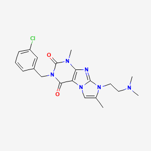 molecular formula C20H23ClN6O2 B2762696 2-[(3-Chlorophenyl)methyl]-6-[2-(dimethylamino)ethyl]-4,7-dimethylpurino[7,8-a]imidazole-1,3-dione CAS No. 919041-15-9