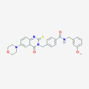 molecular formula C28H28N4O4S B2762698 N-[(3-methoxyphenyl)methyl]-4-{[6-(morpholin-4-yl)-4-oxo-2-sulfanylidene-1,2,3,4-tetrahydroquinazolin-3-yl]methyl}benzamide CAS No. 689770-78-3