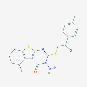 molecular formula C20H21N3O2S2 B276270 3-amino-5-methyl-2-{[2-(4-methylphenyl)-2-oxoethyl]sulfanyl}-5,6,7,8-tetrahydro[1]benzothieno[2,3-d]pyrimidin-4(3H)-one 