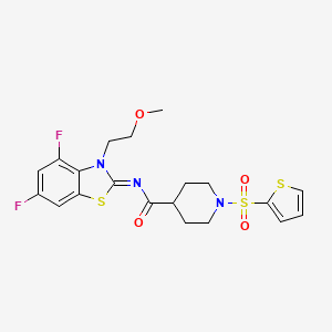 molecular formula C20H21F2N3O4S3 B2762739 (E)-N-(4,6-difluoro-3-(2-methoxyethyl)benzo[d]thiazol-2(3H)-ylidene)-1-(thiophen-2-ylsulfonyl)piperidine-4-carboxamide CAS No. 942002-31-5