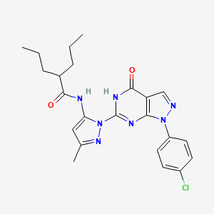 molecular formula C23H26ClN7O2 B2762745 N-(1-(1-(4-chlorophenyl)-4-oxo-4,5-dihydro-1H-pyrazolo[3,4-d]pyrimidin-6-yl)-3-methyl-1H-pyrazol-5-yl)-2-propylpentanamide CAS No. 1171717-52-4