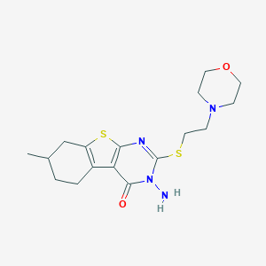 molecular formula C17H24N4O2S2 B276275 3-amino-7-methyl-2-{[2-(4-morpholinyl)ethyl]sulfanyl}-5,6,7,8-tetrahydro[1]benzothieno[2,3-d]pyrimidin-4(3H)-one 