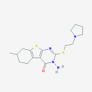 molecular formula C17H24N4OS2 B276276 3-amino-7-methyl-2-{[2-(1-pyrrolidinyl)ethyl]sulfanyl}-5,6,7,8-tetrahydro[1]benzothieno[2,3-d]pyrimidin-4(3H)-one 