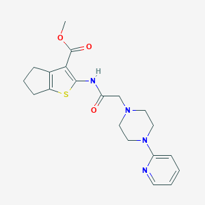 molecular formula C20H24N4O3S B276278 methyl 2-({[4-(2-pyridinyl)-1-piperazinyl]acetyl}amino)-5,6-dihydro-4H-cyclopenta[b]thiophene-3-carboxylate 