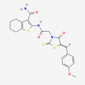 molecular formula C22H21N3O4S3 B2762802 (Z)-2-(2-(5-(4-甲氧基苯甲亚基)-4-氧代-2-硫代噻唑烷-3-基)乙酰氨基)-4,5,6,7-四氢苯并[b]噻吩-3-甲酰胺 CAS No. 301683-00-1