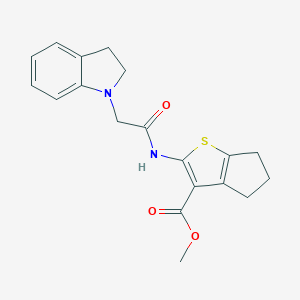 molecular formula C19H20N2O3S B276281 methyl 2-[(2,3-dihydro-1H-indol-1-ylacetyl)amino]-5,6-dihydro-4H-cyclopenta[b]thiophene-3-carboxylate 