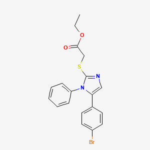molecular formula C19H17BrN2O2S B2762817 ethyl 2-((5-(4-bromophenyl)-1-phenyl-1H-imidazol-2-yl)thio)acetate CAS No. 1207037-35-1