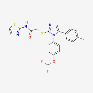 molecular formula C22H18F2N4O2S2 B2762851 2-((1-(4-(difluoromethoxy)phenyl)-5-(p-tolyl)-1H-imidazol-2-yl)thio)-N-(thiazol-2-yl)acetamide CAS No. 1226441-24-2